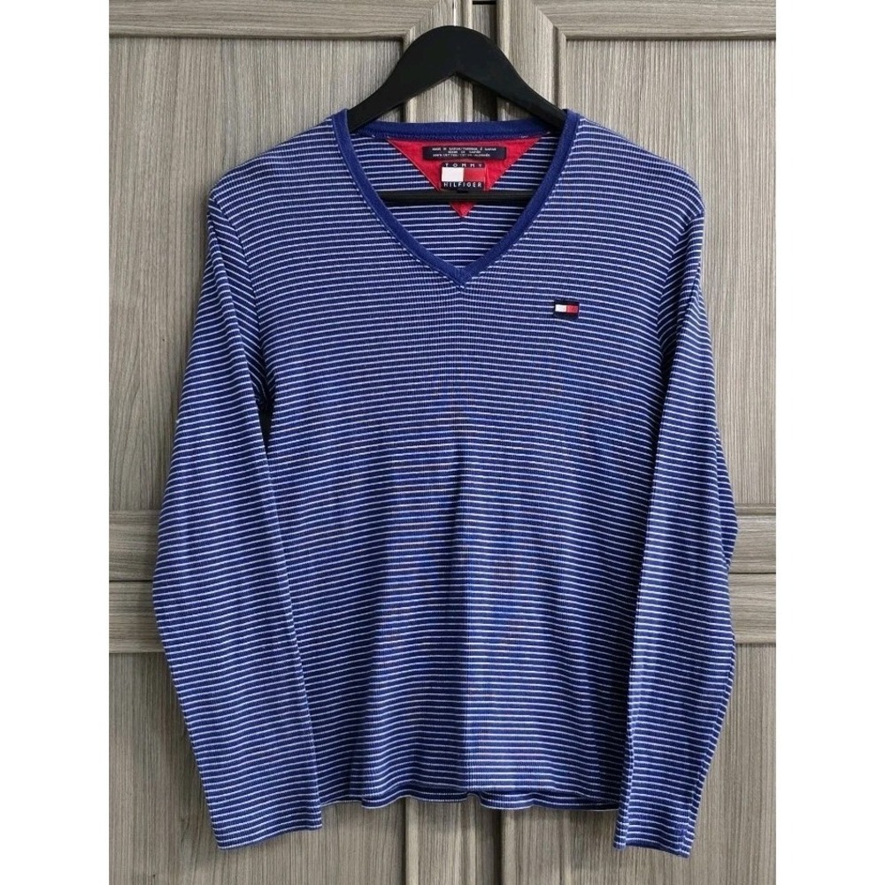 Vintage Tommy Hilfiger Womens Pullover Lightweight Sweater XL Blue Red Stripe